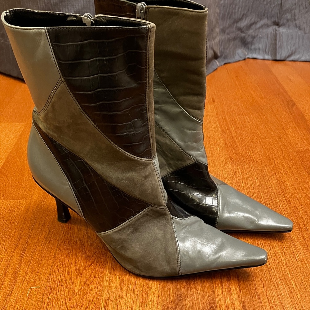 Vintage Blue Patchwork Leather Booties - image 5